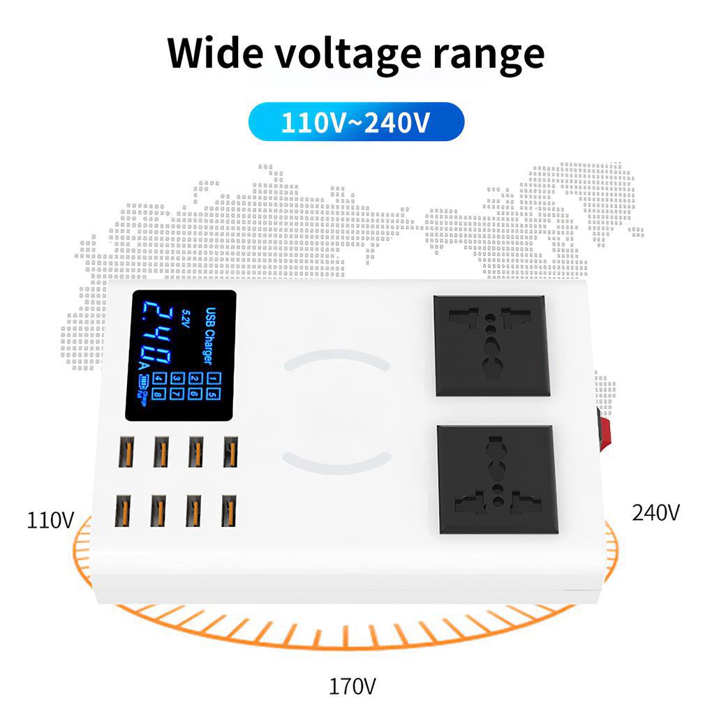 Ổ Cắm Sạc Nhanh USB Không Dây Đa Năng 8 Cổng Ra Màn Hình Hiển Thị Lcd