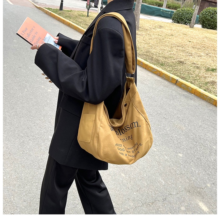 Túi Tote Đeo Vai / Xách Tay Bằng Vải Bạt In Chữ Thời Trang Hàn Quốc 2022 Cho Nữ
