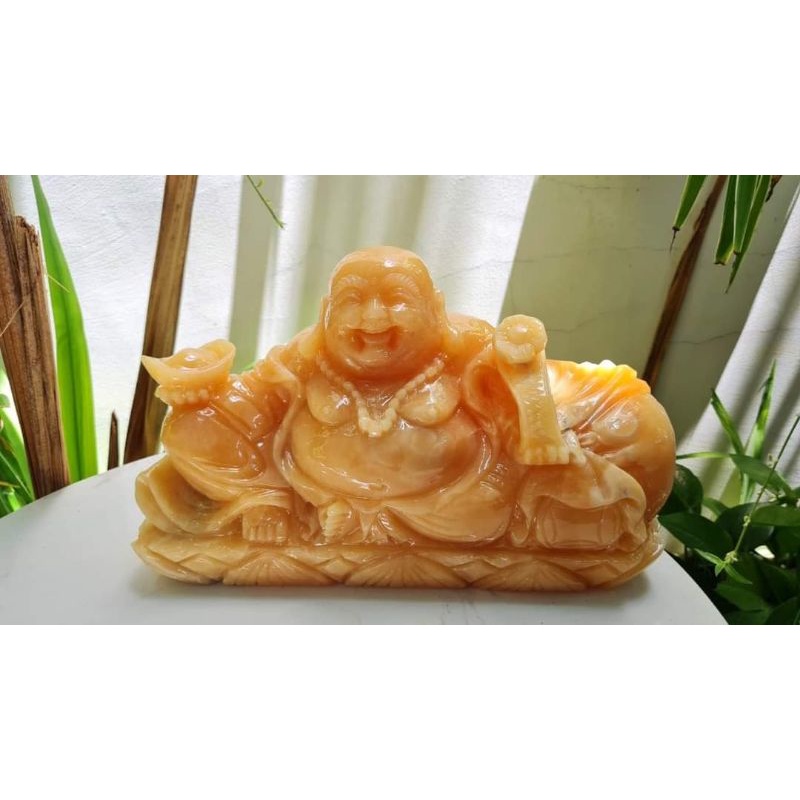Tượng Phật Di Lặc dài 20cm cao 16cm đá Xanh Ngọc Onyx và Đá Vàng Ngọc Hoàng Long