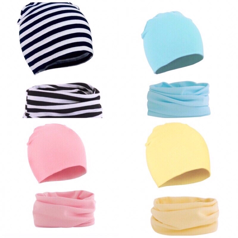 Set mũ kèm khăn ống  cotton mềm cho bé 6 tháng -6 tuổi