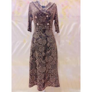 Đầm trung niên thun dạ kim tuyến Hồng sen/Vàng/Nâu -ảnh thật  100%