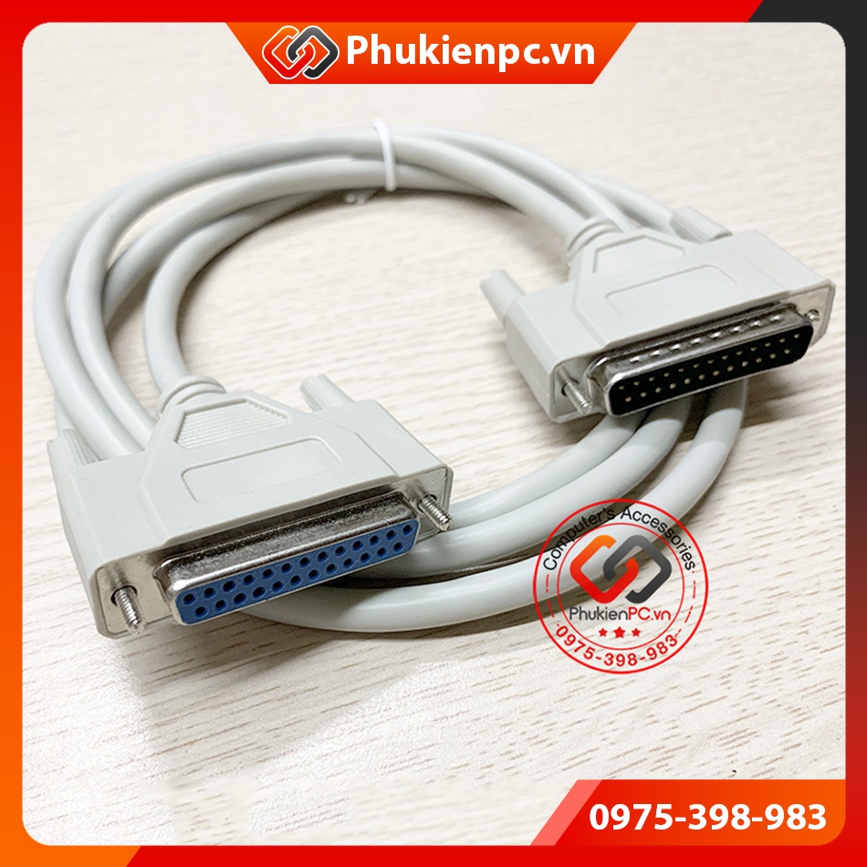 Cáp COM LPT DB25 Đực sang DB25 Cái, dài 1.5M. DB25 Male to Female dùng cho máy công nghiệp, thiết bị điện tử, máy in LPT