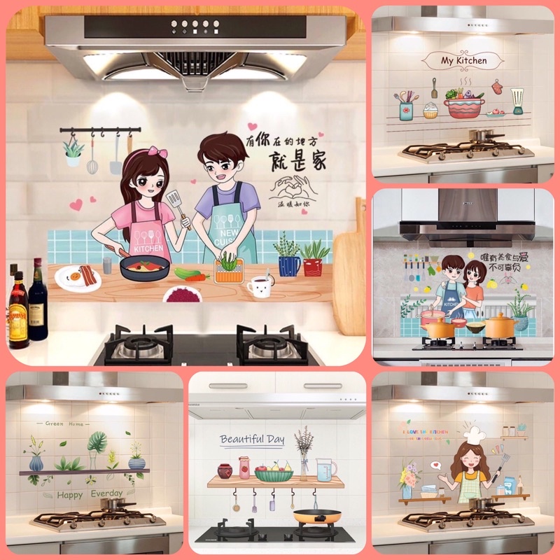 Decal dán tường phòng bếp (60 x 90cm) chống dầu mỡ.