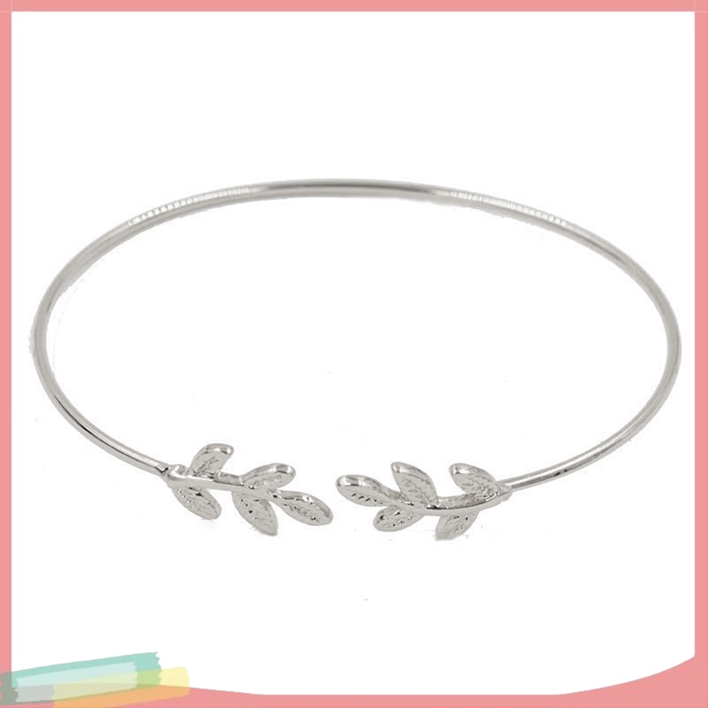 Vòng tay hở bằng hợp kim phối hình chiếc lá xinh xắn cho nữ