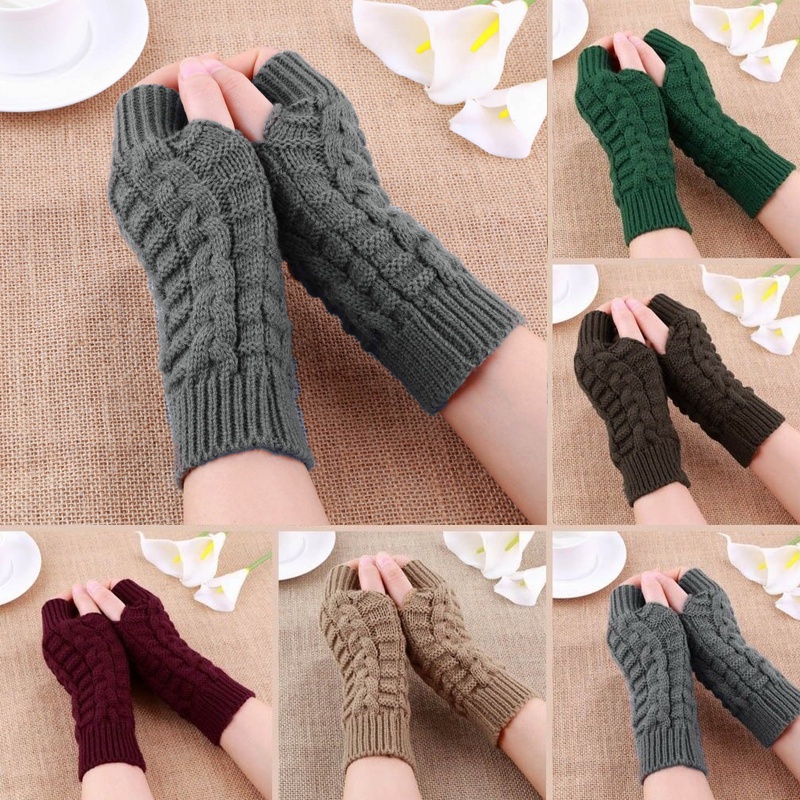 Găng Tay Len Hở Ngón Mềm Mại Ấm Áp Cho Nữ Sự Bảo Vệ