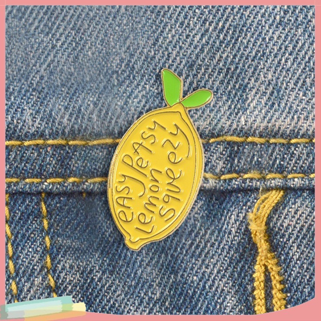 【LK】Cartoon Lemon Enamel Letters Brooch Pin Unisex Denim Backpack Decor Party Badge