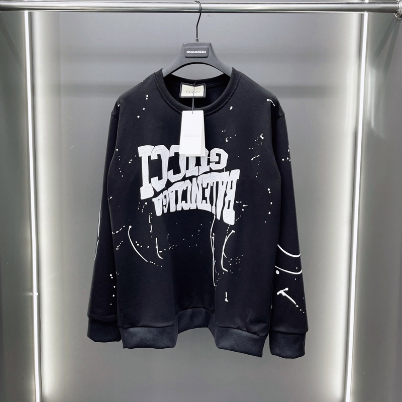 Áo nỉ sweater nam nữ in nổi chữ GG Balen đối ngược giả vảy sơn ống bo chun dày dặn