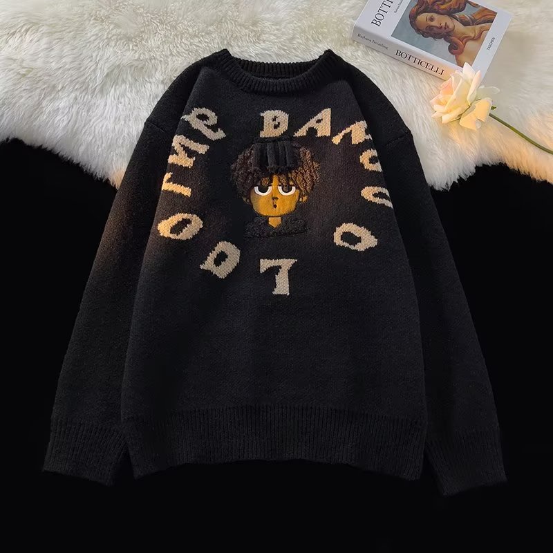 Áo Khoác Sweater Dệt Kim Thêu Số Nhỏ Kiểu Hip-Hop Mỹ Đường Phố Thu Đông Cho Nam