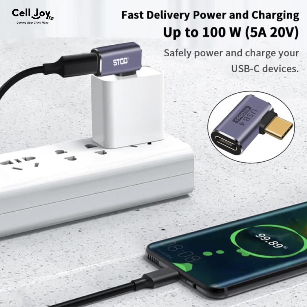 Cổng chuyển Type-C đầu nối USB-C male sang female vuông góc 90 độ