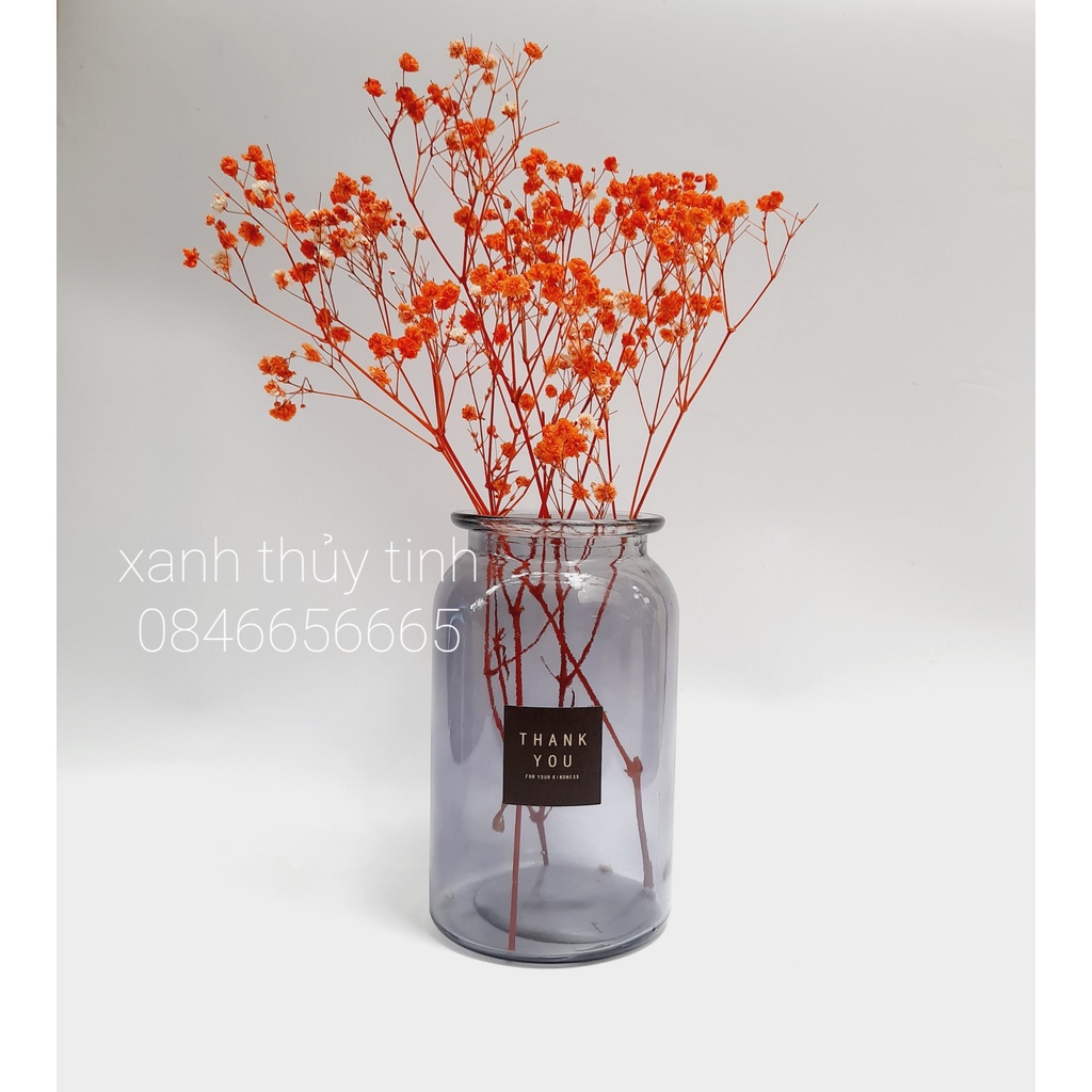 Lọ hoa thủy tinh cao 18cm dáng trụ trơn đẹp sang trọng, màu khói xám/ hổ phách