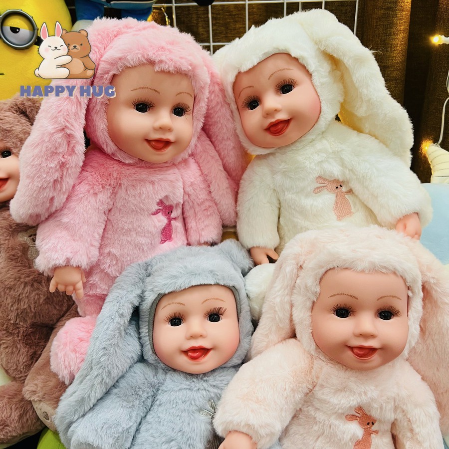 Búp bê em bé mặc áo mũ thỏ, gấu, gấu bông, đồ chơi quà tặng dành cho bé size 35cm - Happy Hug