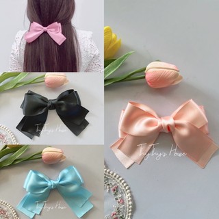 Kẹp nơ satin 2 tầng đuôi ngắn