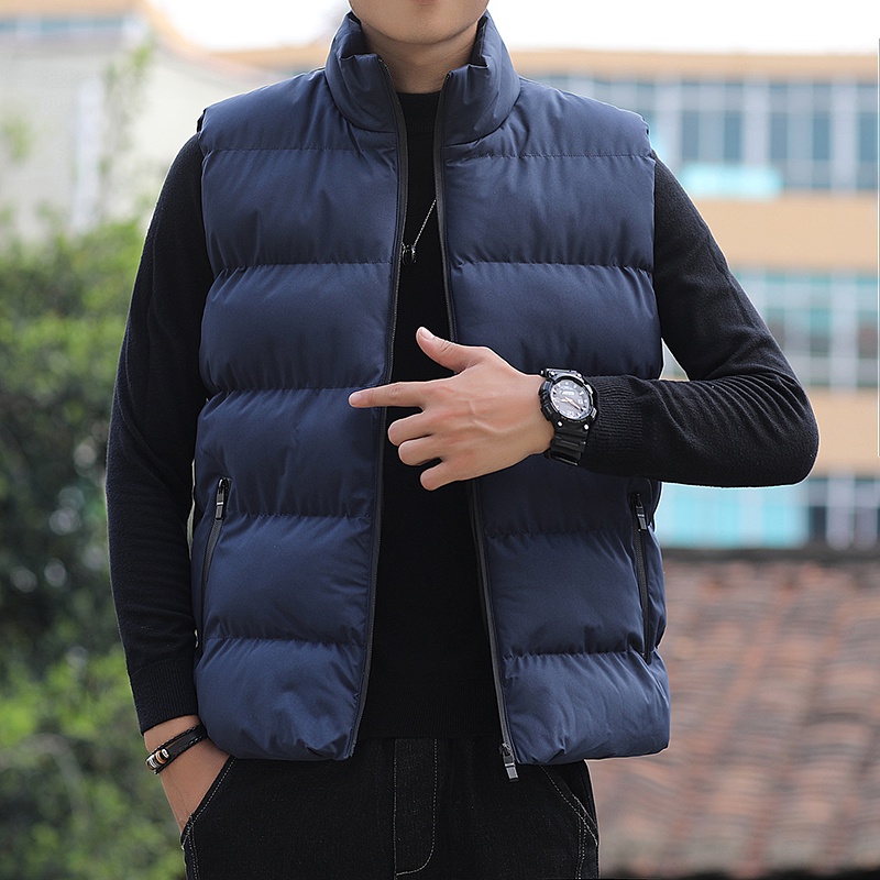 Áo Khoác Cotton Không Tay Cổ Đứng Phối Khóa Kéo Thời Trang Thu Đông Cho Nam