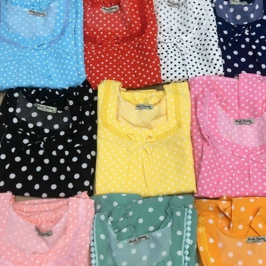 Bộ lụa hàn chấm bi 9 tấc có túi dễ mang vải bao mát, bộ mặc nhà chấm bi linhnguyenshop