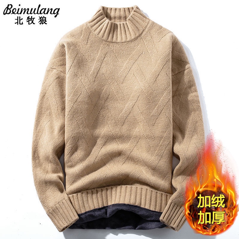Áo Sweater Cổ Lọ Lót Lông Cừu Dày Dặn Thời Trang Thu Đông Hàn Quốc Cho Nam Giới