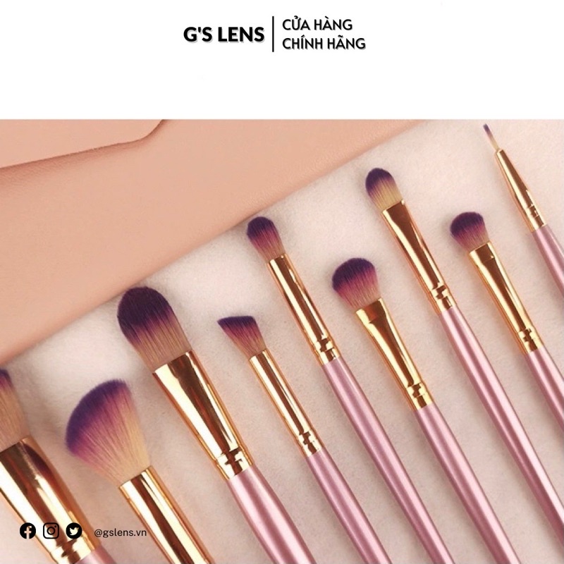 Bộ Cọ 10 Cây Hồng Tím kèm Bao Da GSLENS