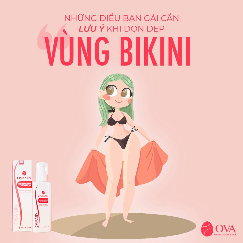 Kem tẩy lông không đau rát Ovamin 100ml, wax sạch lông nách, body, chân tay, vùng bikini trên cơ thể cho da nhạy cảm.