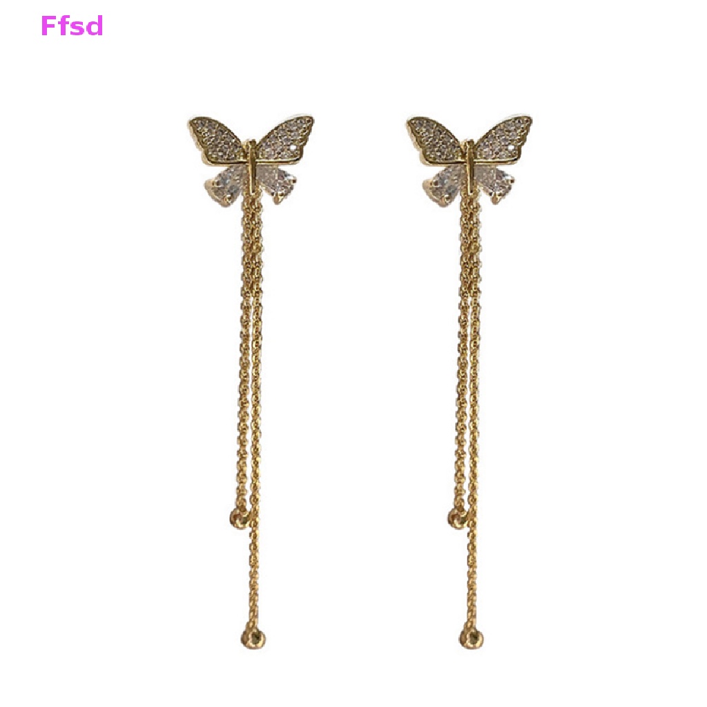 {Ffsd} Khuyên Tai Dạng Chuỗi Ngọc Trai Không Đối Xứng Hình Bướm Vintage Quà Tặng Sinh Nhật Cho Nữ