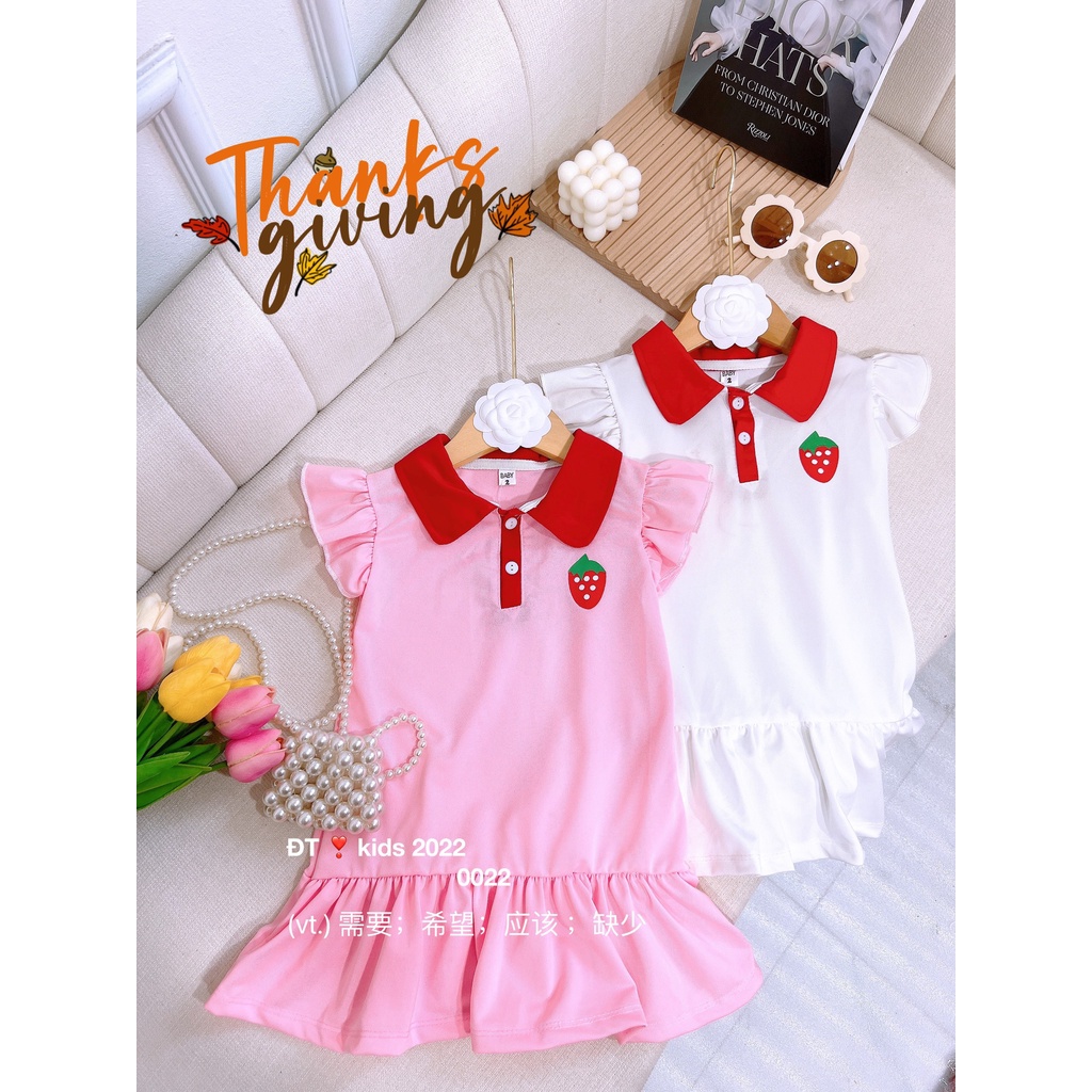 Váy Bé Gái, Váy Đầm Cánh Tiên Dáng Xòe Dâu Tây Điệu Đà Cho Bé Gái Từ 10 - 20kg