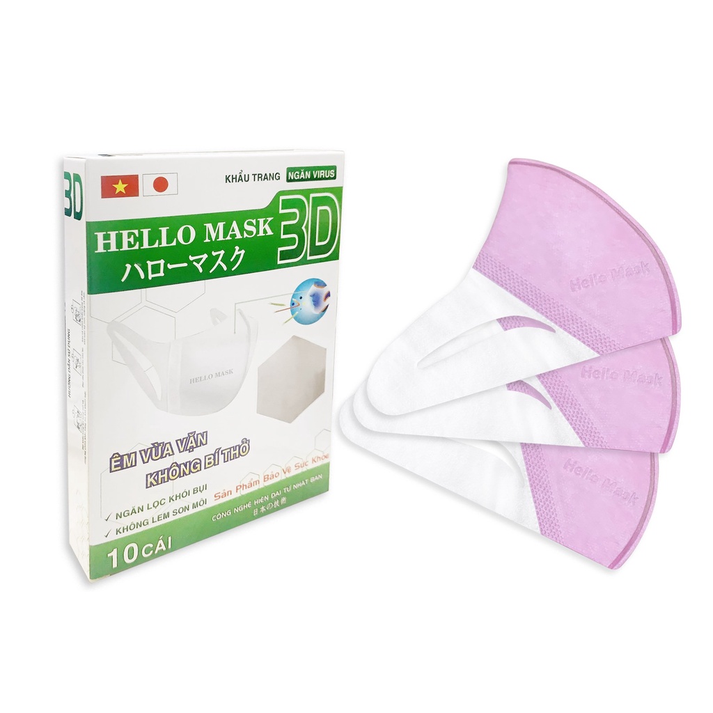 Khẩu Trang 3D HELLO MASK Công Nghệ Nhật Bản Cảm Giác Thoải Mái 10 Cái