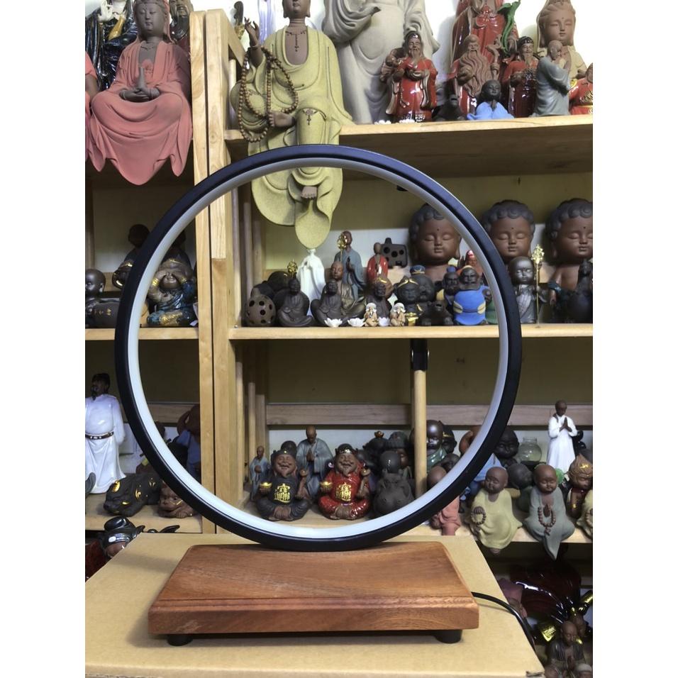 Kệ đèn led đặt tượng kèm cây vòng đèn đường kính 30cm đế gỗ gụ rộng 25 x sâu 13cm- kệ đèn decor xông trầm đặt tượng phật