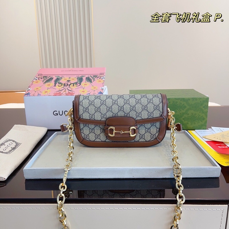 Túi đeo chéo nữ GC Gucci cao cấp vải phối da thật dây xích đeo chéo sành điệu