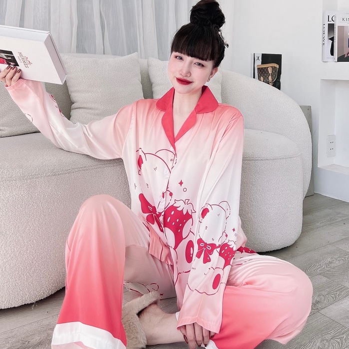 Pijama Nữ SOJJUN Bộ Mặc Nhà Quần Dài Tay Dài Lụa Latin Thiết Kế 50-65kg