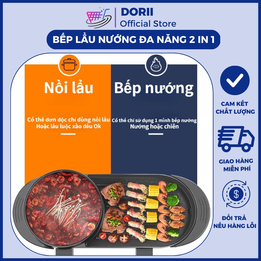 Bếp Lẩu Nướng Đa Năng 2 Trong 1, Nồi Lẩu Nướng 2 Ngăn Công suất 1360W- 2200W Bề Mặt Chống Dính Truyền Nhiệt Nhanh