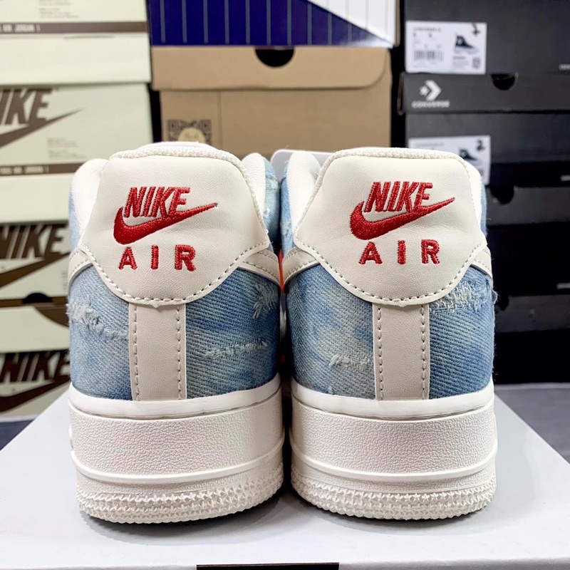 Giày thể thao sneaker af1 xanh vải bò, af1 denim tie dye xanh biển loang mẫu mới giá tốt + fullboxbill