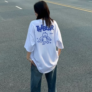 FOCUS Áo thun tay lỡ nữ fashion ulzzang vintage áo phông trắng unisex bigsize 100%cotton