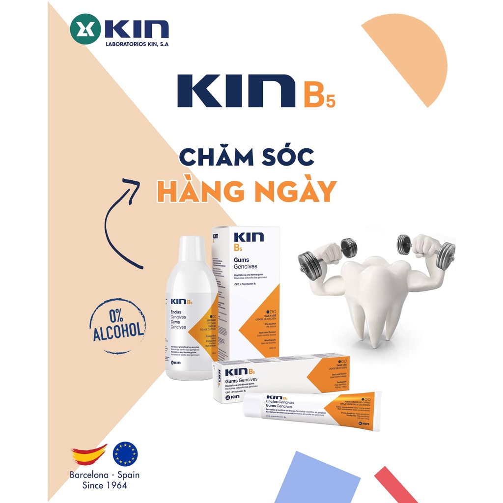 Nước Súc Miệng KIN B5 Phục Hồi Nướu Răng, Sạch Mảng Bám, Ngừa Viêm Nướu, Chống Sâu Răng Dùng Hàng Ngày, Chai 500ml