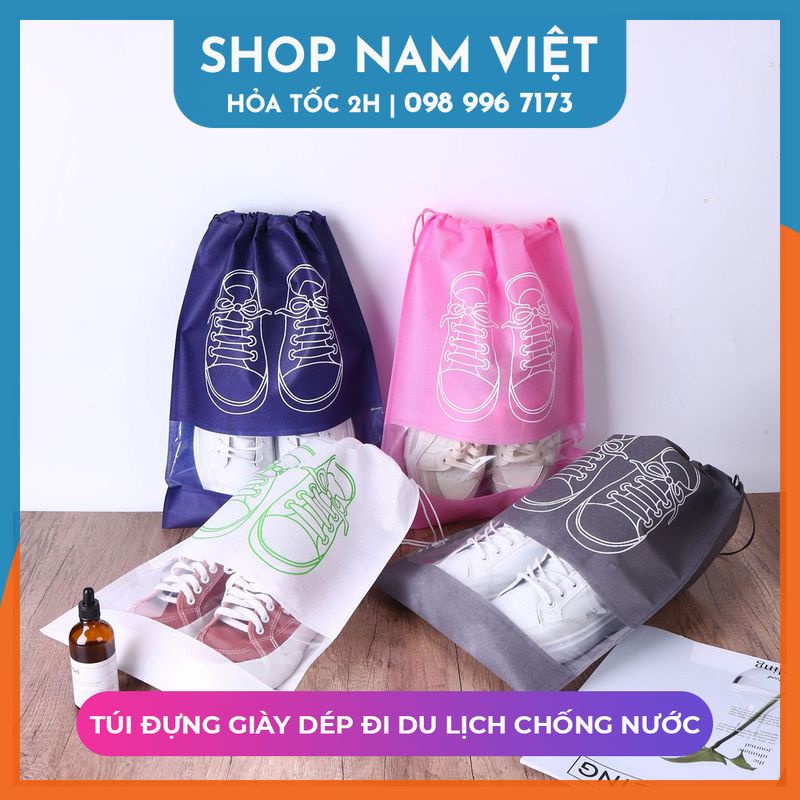 [Loại Dày] Túi Vải Đựng Giày, Đồ Du Lịch Đa Năng Có Dây Rút, Chống Thấm Nước