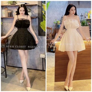 Đầm 2 dây xếp ly ngực phong cách ngọt ngào-hàng thiết kế