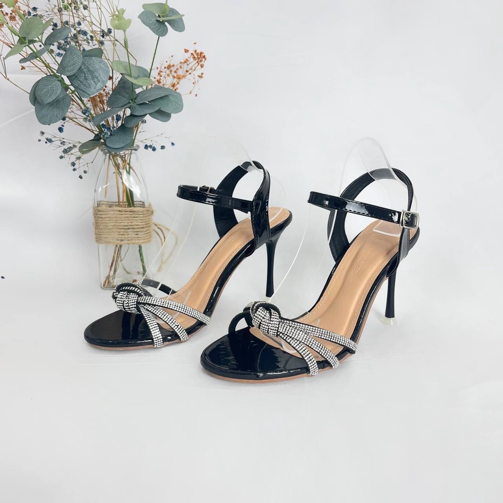 Giày sandal cao gót mũi nhọn, guốc Luzi cao gót đính đá 9cm HD32