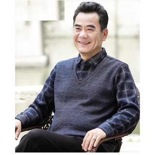 Áo mùa đông cho người già, áo len sơ mi ông mùa đông ấm áp lót nỉ