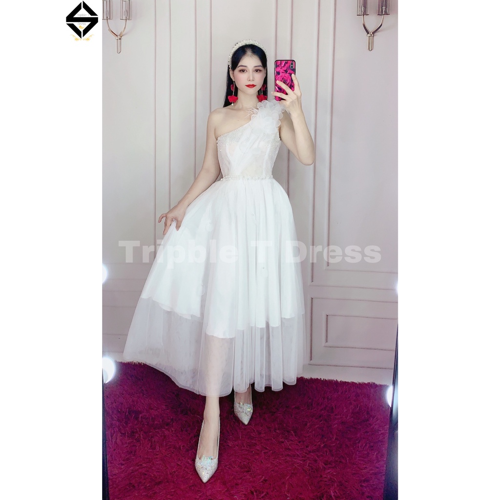 Đầm xòe dự tiệc TRIPBLE T DRESS phong cách công chúa 1 vai phối cánh hoa rơi - size M/L - MS149V