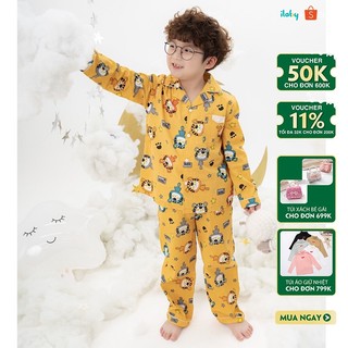 [25.6 GIẢM 40K ĐƠN 299K] Bộ pyjama bé trai ILABY cổ 2 ve họa tiết chất liệu thô kate cho bé 11 - 36kg [H53IB11970722]