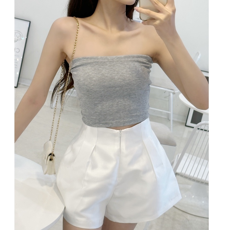 YU CHERRY | Áo ống / quây có mút ngực đệm trong, dáng croptop không xù lông YU's Strapless YA438