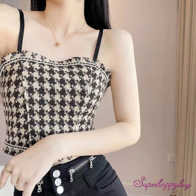 Áo Tank Top Không Tay Họa Tiết Sọc Caro Thời Trang Dành Cho Nữ