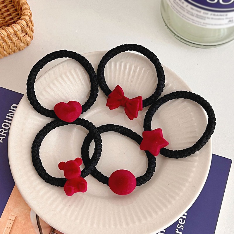 Dây Cột Tóc Đính Nơ Trái Tim Năm Mới Đáng Yêu