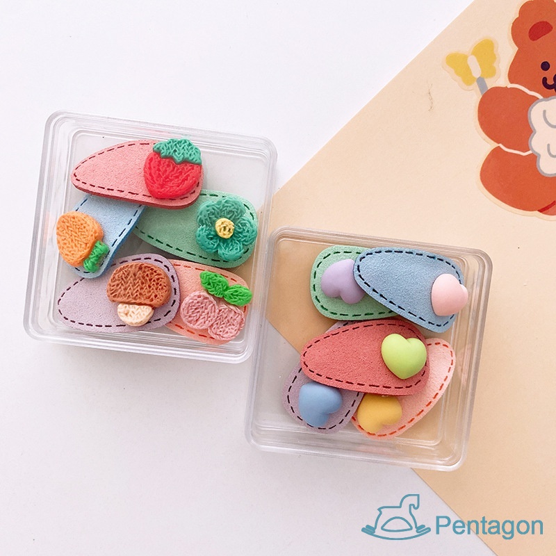 Set 5 Kẹp Tóc Bằng Da Họa Tiết Hoạt Hình Dễ Thương Cho Bé Gái