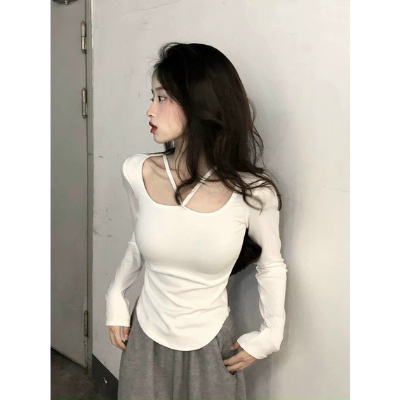 Áo thun dài tay cổ dây chéo kiểu hot girl ulzzang