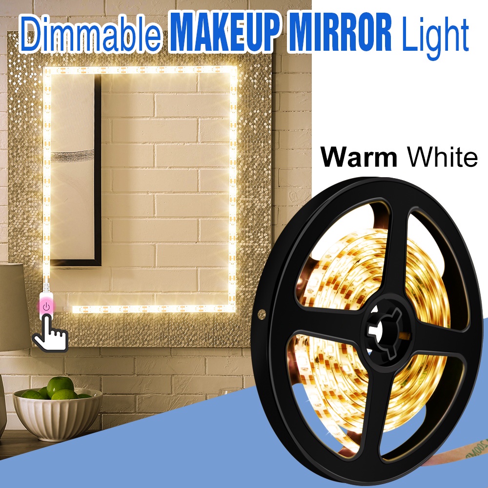 USB Cảm Ứng Thay Đổi Độ Sáng Vanity Gương Tạo Nên Ánh Sáng LED Bàn Trang Điểm Đèn 5V Phòng Tắm Chuỗi Ánh Sáng Trang Điểm Gương Dải 1/2/3/4/5M