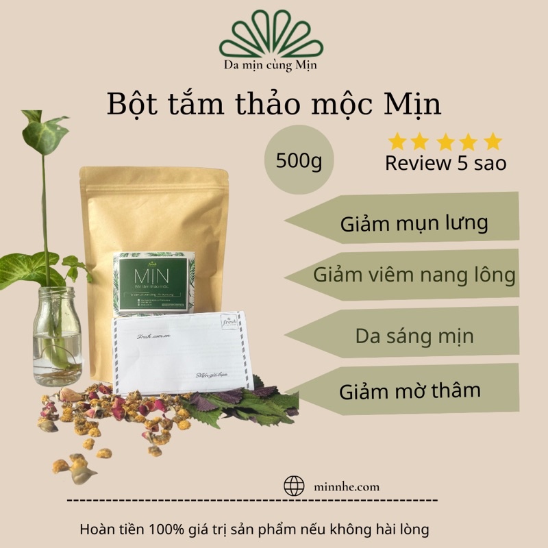 500gr MỊN bột tắm thảo mộc hỗ trợ giảm mụn lưng - bụng- ngực và viêm lỗ chân lông túi zip handmade