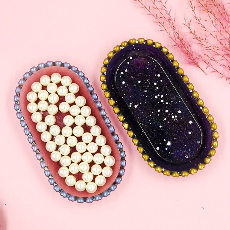 Khuôn Silicone Làm Khay Đựng Trái Cây / Cà Phê Hình Oval Họa Tiết Ren Pha Lê Mojito Diy