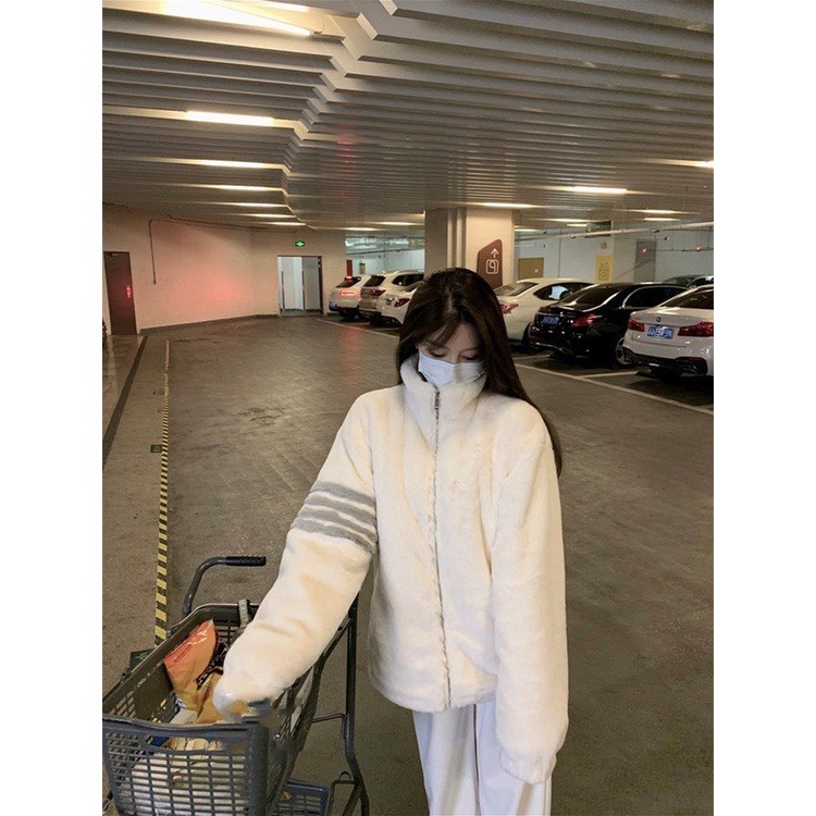 Áo Khoác Lông Cừu Thome 4 Sọc Cao Cấp Siêu Ấm