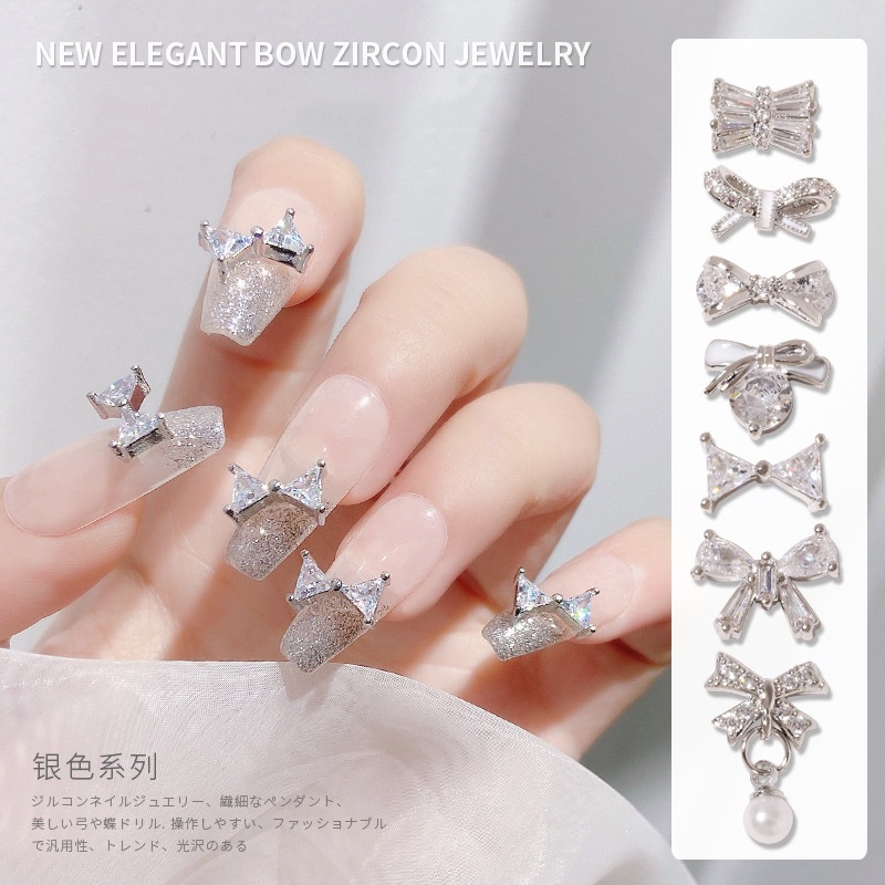 Set 2 Charm nơ đính móng tay, charm nail đính đá cao cấp, phụ kiện nail salon