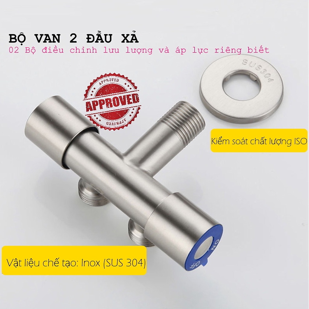 Van nước 2 cổng xả Minh House đóng mở riêng biệt Chất liệu Inox 304 ren ngoài 20mm