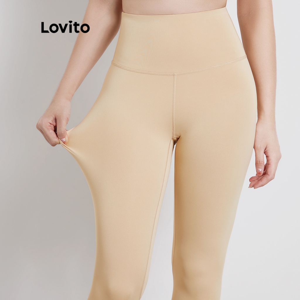 Quần tập yoga/thể thao Lovito lưng cao màu trơn L02044 (Xanh nhạt / Hồng / Đen / Xanh đậm)