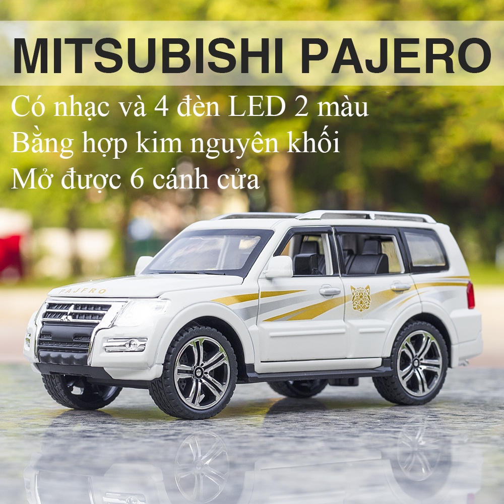 Đồ chơi mô hình xe Mitsubishi Pajero KAVY bằng hợp kim nguyên khối có nhạc 4 đèn led 2 màu chạy cót mở 6 cánh